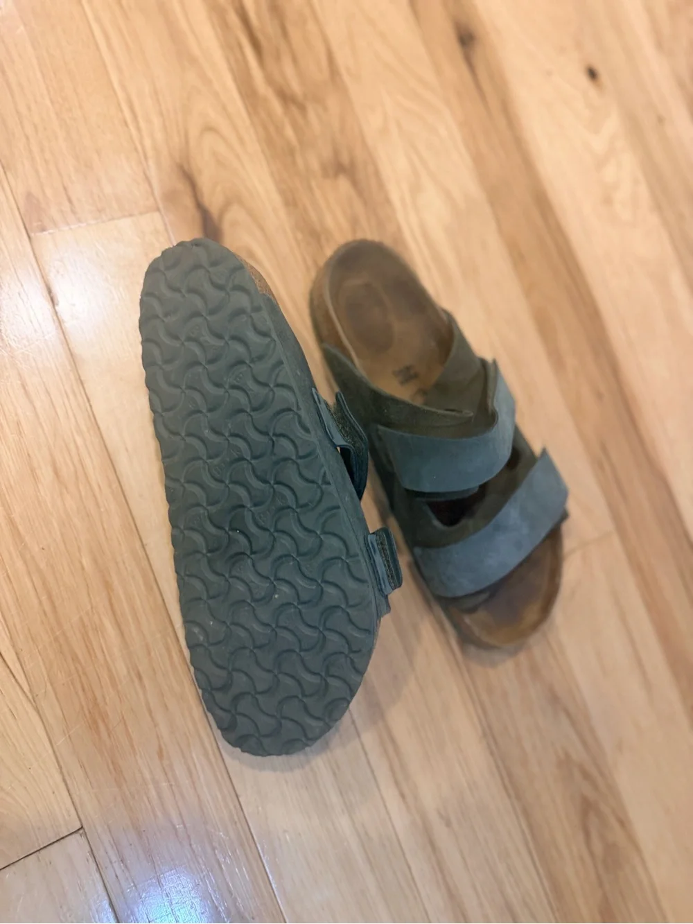 Birkenstocks Olive Green Suede Slide Sandals